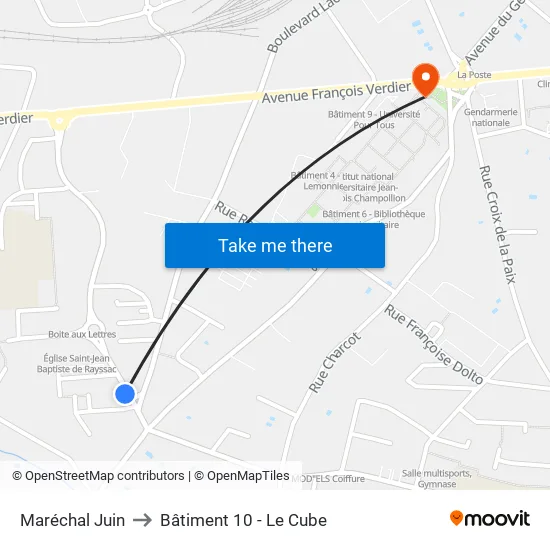 Maréchal Juin to Bâtiment 10 - Le Cube map
