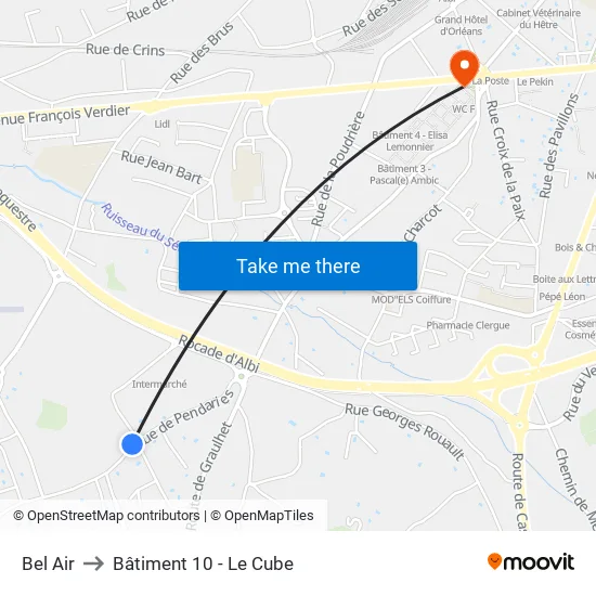Bel Air to Bâtiment 10 - Le Cube map