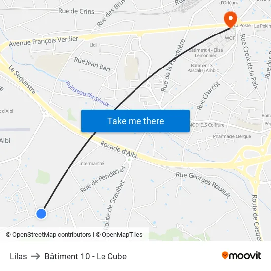 Lilas to Bâtiment 10 - Le Cube map