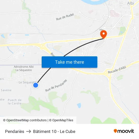 Pendariès to Bâtiment 10 - Le Cube map