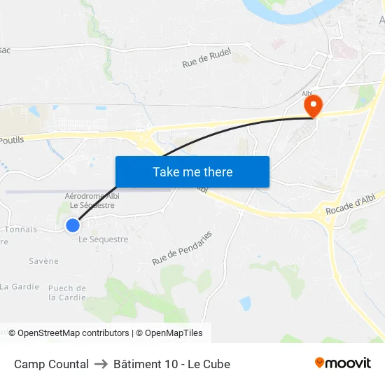 Camp Countal to Bâtiment 10 - Le Cube map