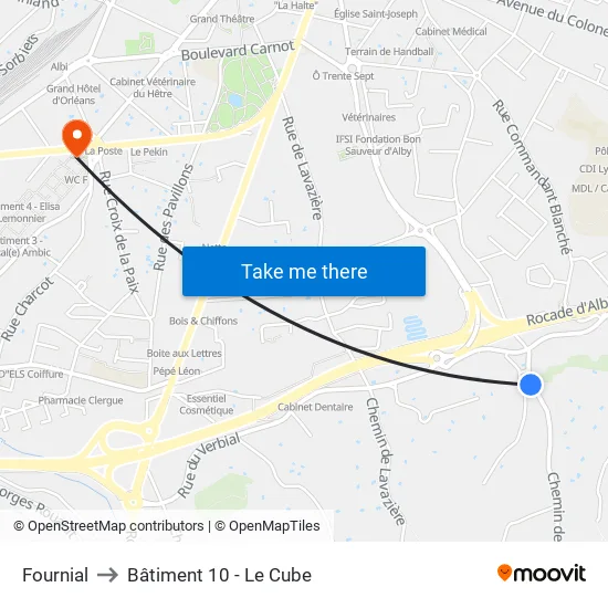 Fournial to Bâtiment 10 - Le Cube map