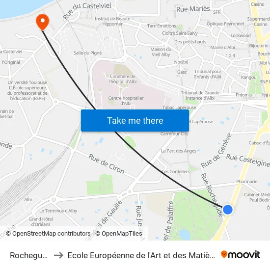 Rochegude to Ecole Européenne de l'Art et des Matières map