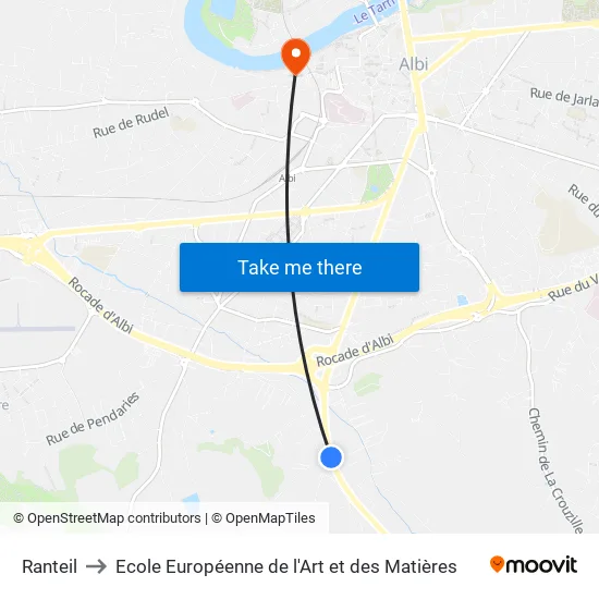 Ranteil to Ecole Européenne de l'Art et des Matières map