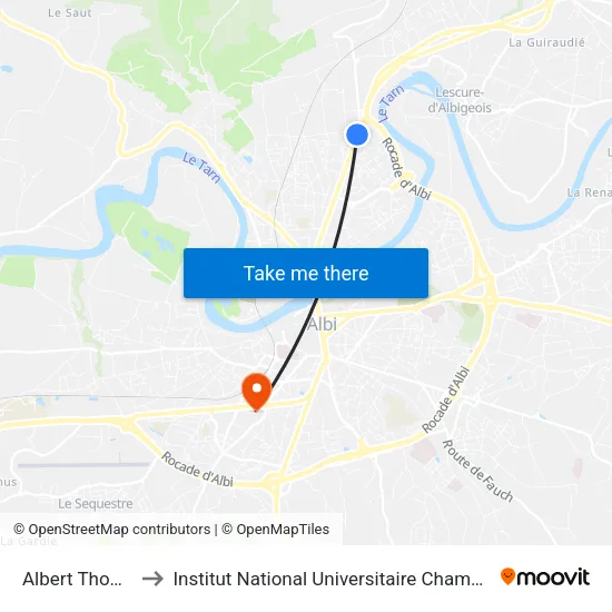 Albert Thomas to Institut National Universitaire Champollion map