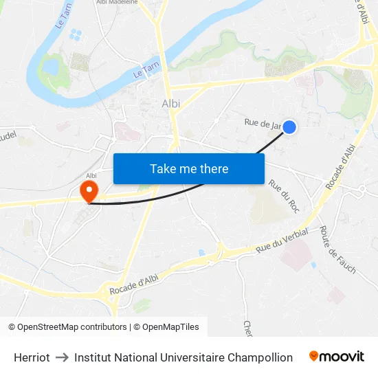 Herriot to Institut National Universitaire Champollion map