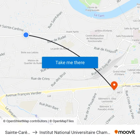 Sainte-Carême to Institut National Universitaire Champollion map