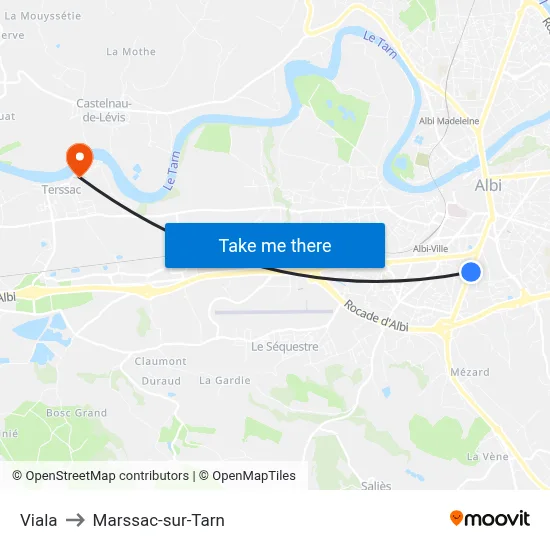 Viala to Marssac-sur-Tarn map