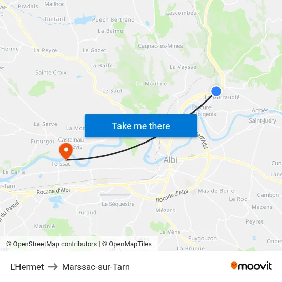 L'Hermet to Marssac-sur-Tarn map