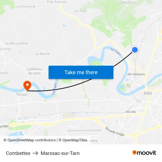 Combettes to Marssac-sur-Tarn map