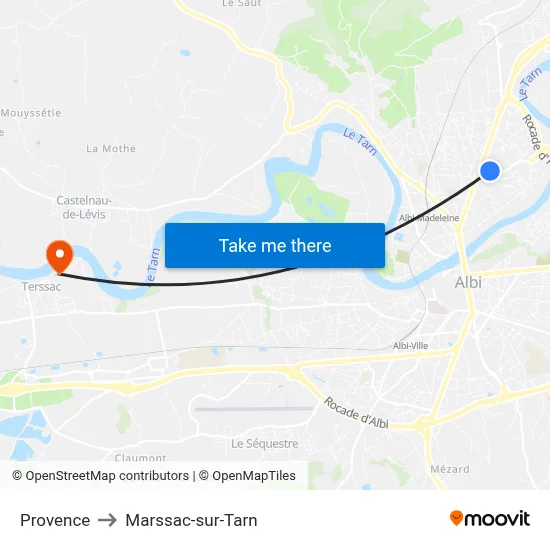 Provence to Marssac-sur-Tarn map