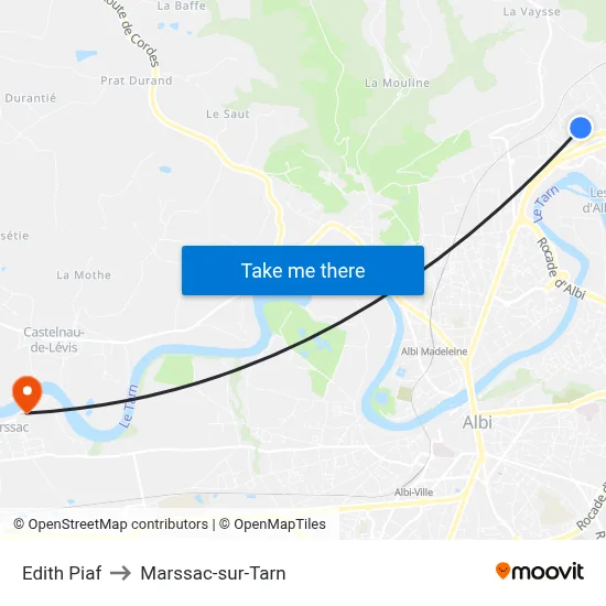 Edith Piaf to Marssac-sur-Tarn map
