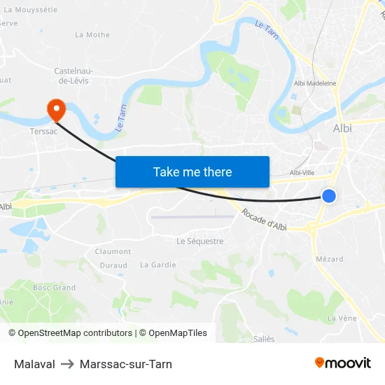 Malaval to Marssac-sur-Tarn map