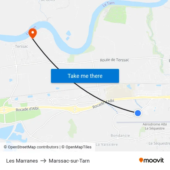 Les Marranes to Marssac-sur-Tarn map