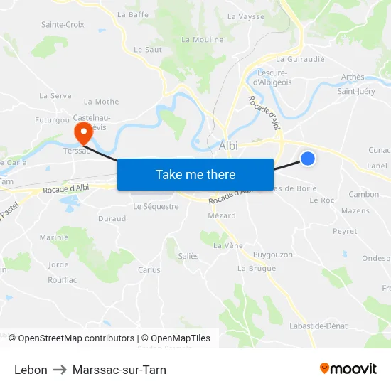 Lebon to Marssac-sur-Tarn map