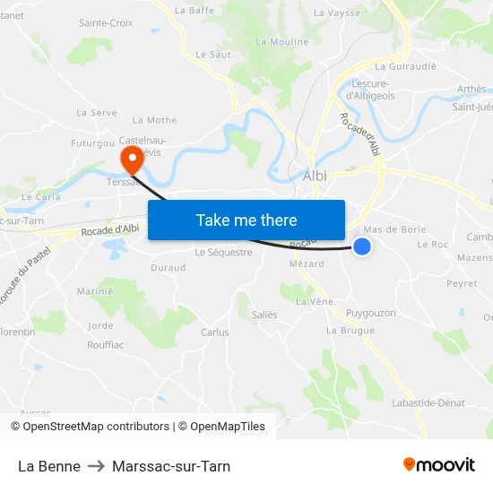 La Benne to Marssac-sur-Tarn map
