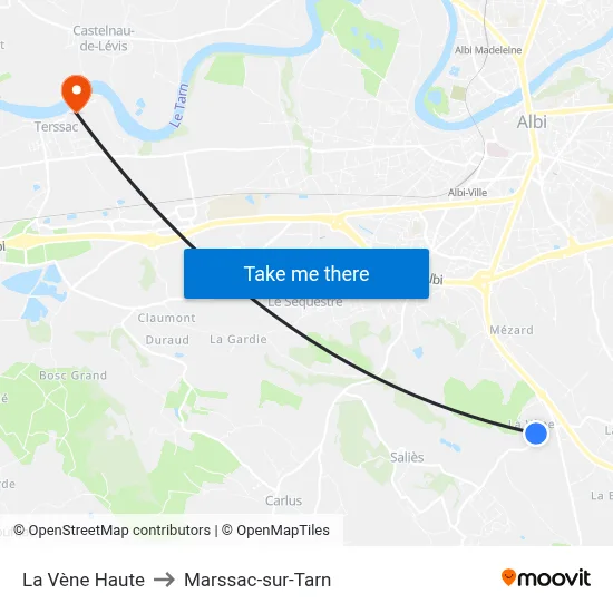 La Vène Haute to Marssac-sur-Tarn map