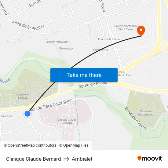 Clinique Claude Bernard to Ambialet map