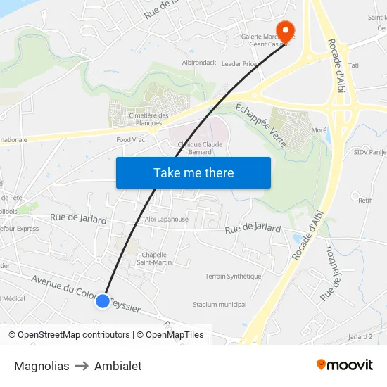 Magnolias to Ambialet map