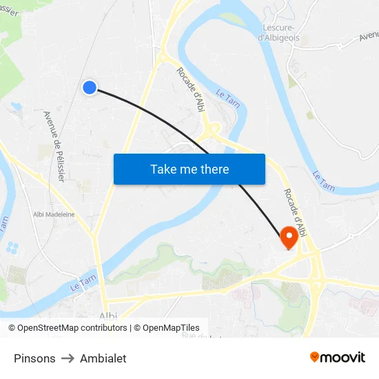 Pinsons to Ambialet map