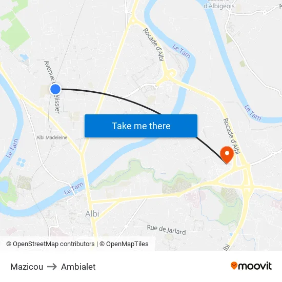 Mazicou to Ambialet map