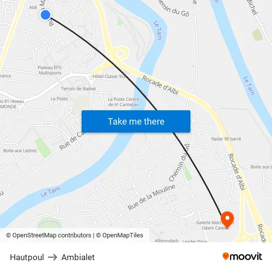 Hautpoul to Ambialet map