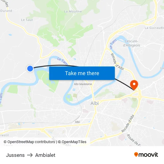 Jussens to Ambialet map