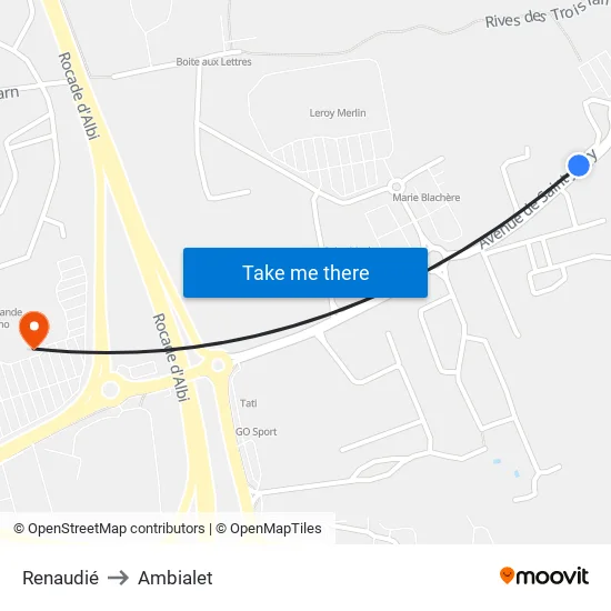 Renaudié to Ambialet map