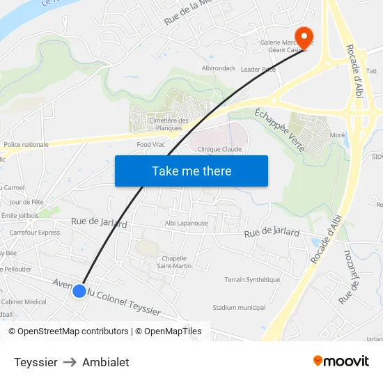 Teyssier to Ambialet map