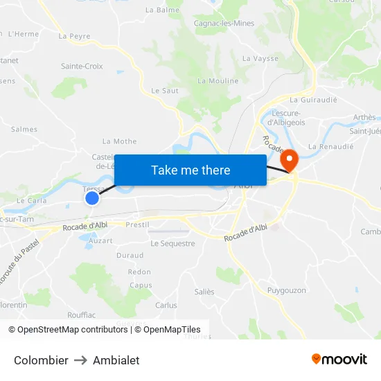 Colombier to Ambialet map