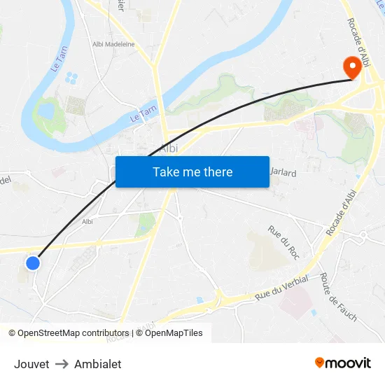 Jouvet to Ambialet map