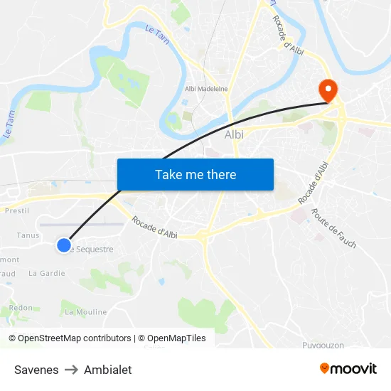 Savenes to Ambialet map