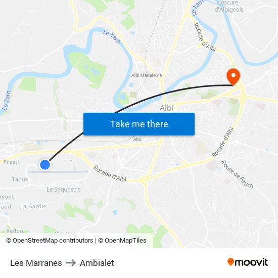 Les Marranes to Ambialet map