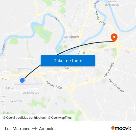 Les Marranes to Ambialet map