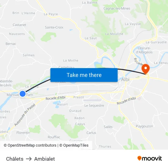 Châlets to Ambialet map