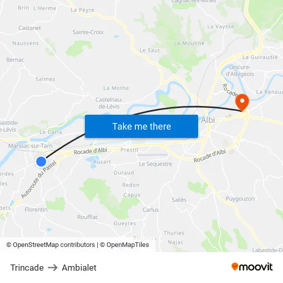 Trincade to Ambialet map