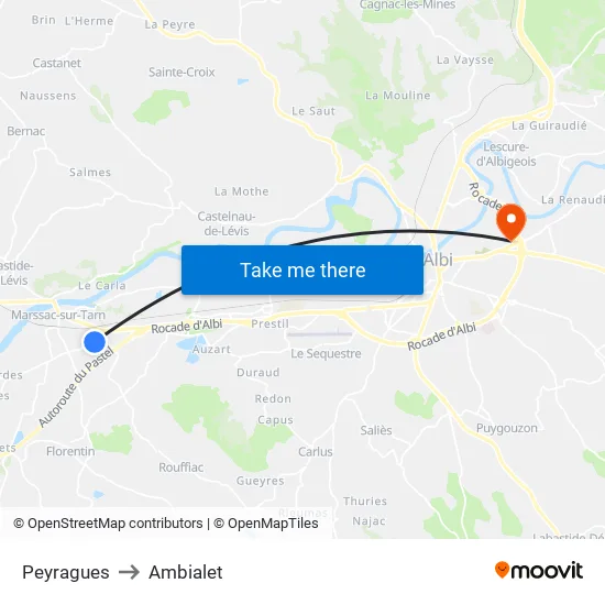 Peyragues to Ambialet map