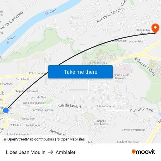 Lices Jean Moulin to Ambialet map
