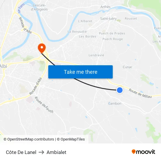 Côte De Lanel to Ambialet map