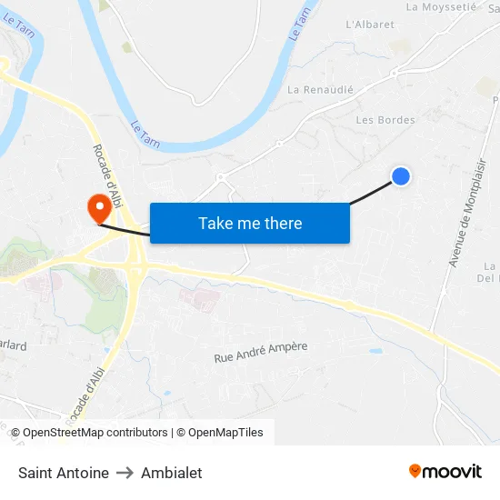 Saint Antoine to Ambialet map