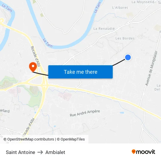 Saint Antoine to Ambialet map