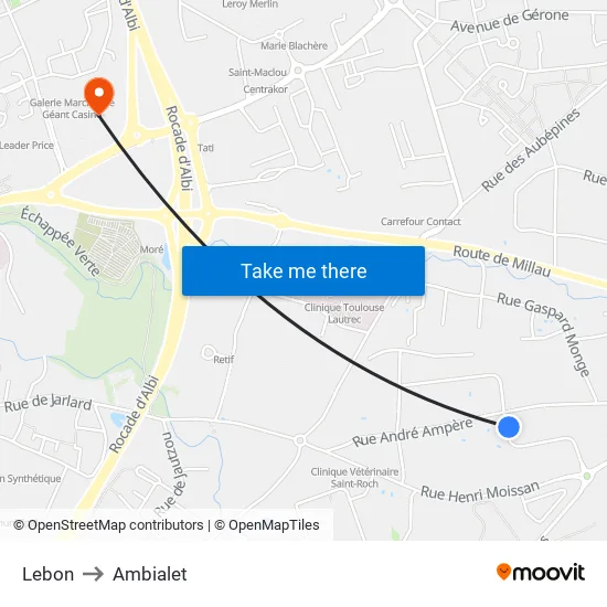 Lebon to Ambialet map