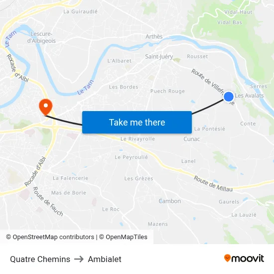Quatre Chemins to Ambialet map