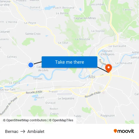 Bernac to Ambialet map