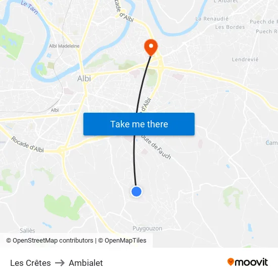Les Crêtes to Ambialet map