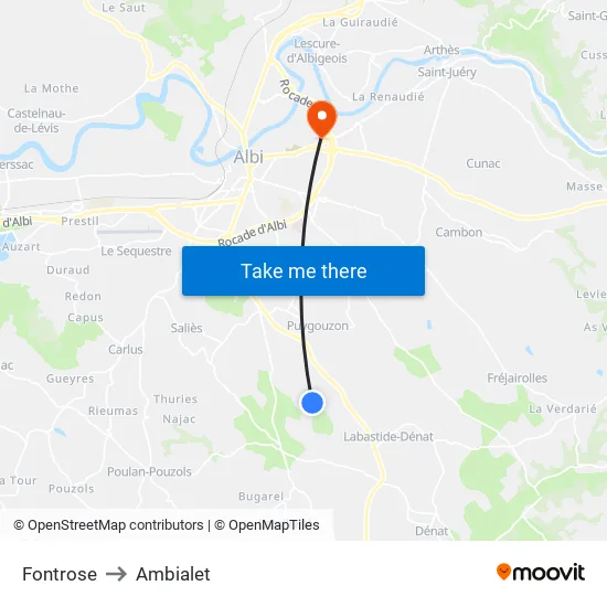 Fontrose to Ambialet map