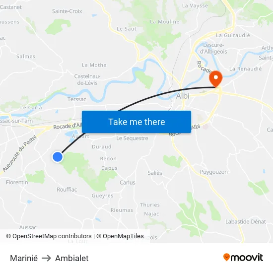 Marinié to Ambialet map