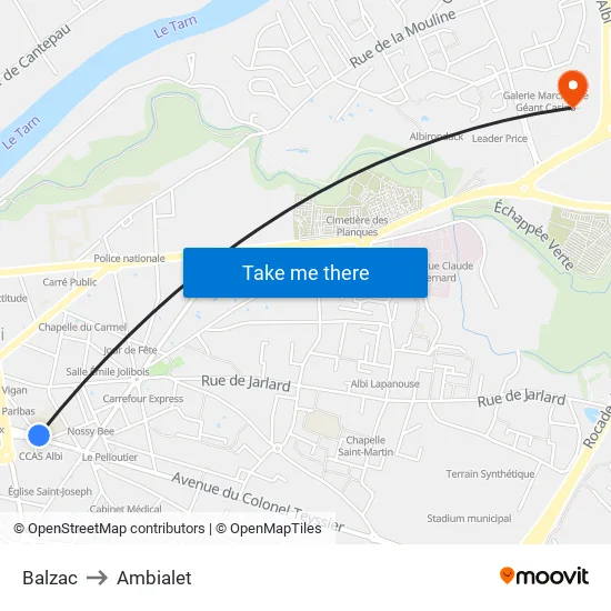 Balzac to Ambialet map