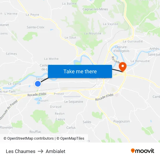 Les Chaumes to Ambialet map