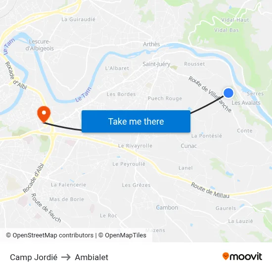 Camp Jordié to Ambialet map